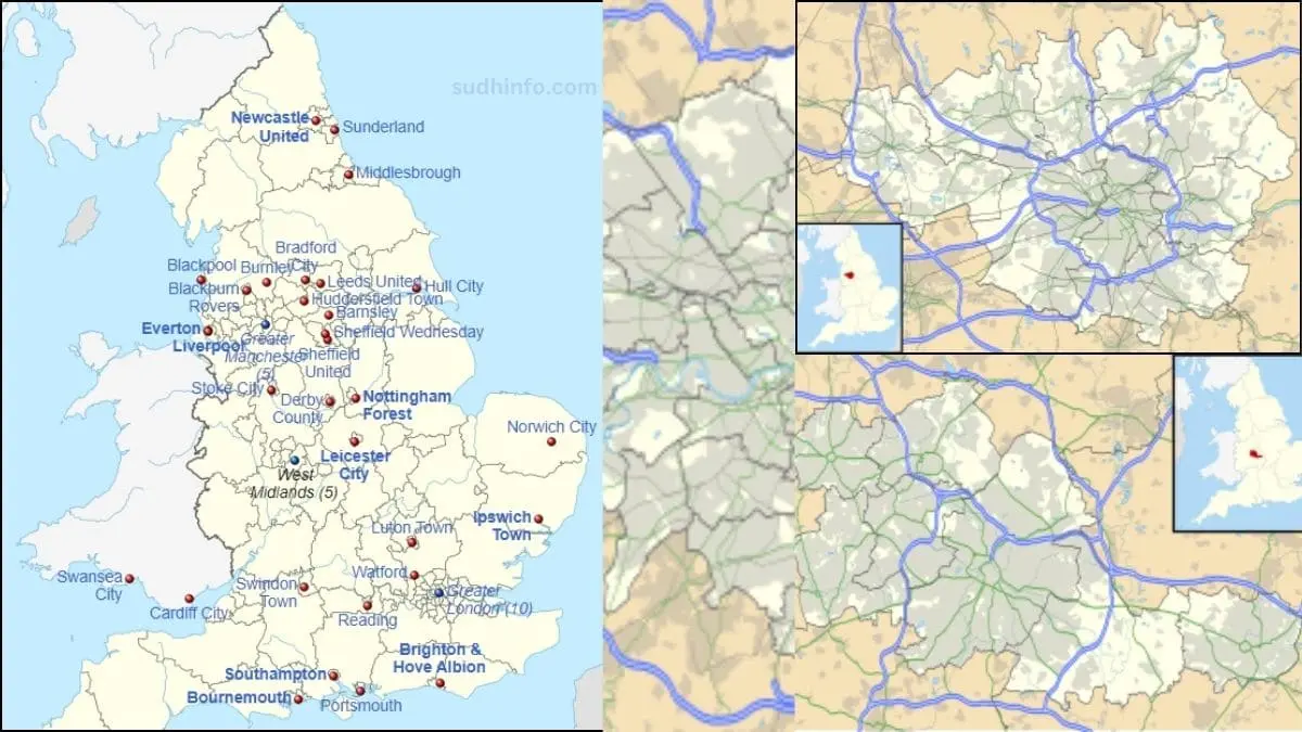 Map of Barclays Premier League Teams